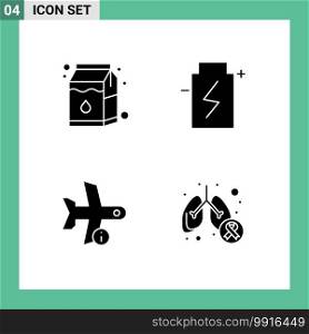 Mobile Interface Solid Glyph Set of 4 Pictograms of milk, info, battery, energy, transport Editable Vector Design Elements