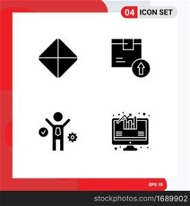 Mobile Interface Solid Glyph Set of 4 Pictograms of pill, idea, arrow up, logistic, analysis Editable Vector Design Elements