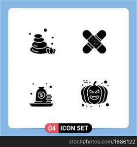 Mobile Interface Solid Glyph Set of 4 Pictograms of stones, loan, aid, kit, payment Editable Vector Design Elements