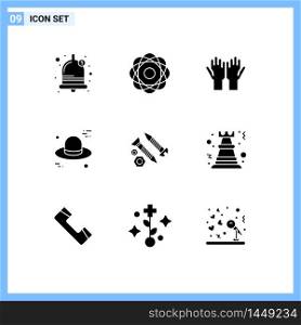 Mobile Interface Solid Glyph Set of 9 Pictograms of building, canada, muslim, cap, salat Editable Vector Design Elements