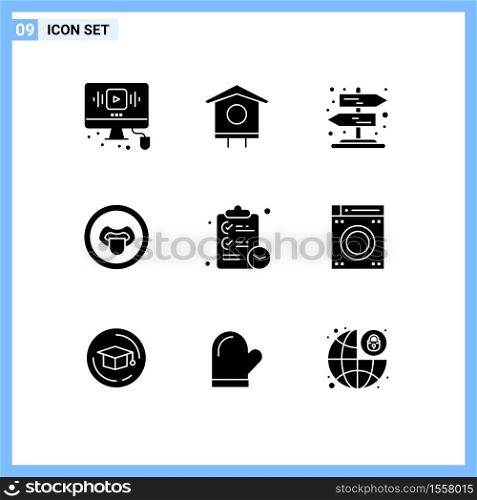 Mobile Interface Solid Glyph Set of 9 Pictograms of clipboard, science, spring, lips, biology Editable Vector Design Elements