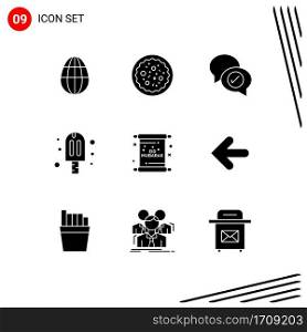 Mobile Interface Solid Glyph Set of 9 Pictograms of eid, card, business, party, cream Editable Vector Design Elements