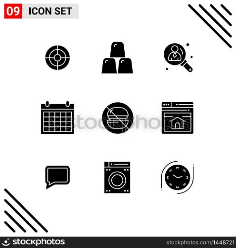 Mobile Interface Solid Glyph Set of 9 Pictograms of fast, contact us, business, contact, colander Editable Vector Design Elements