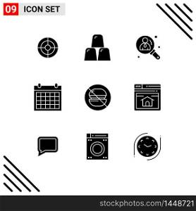Mobile Interface Solid Glyph Set of 9 Pictograms of fast, contact us, business, contact, colander Editable Vector Design Elements
