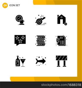 Mobile Interface Solid Glyph Set of 9 Pictograms of rank, bubble, soccer, estate, charge Editable Vector Design Elements