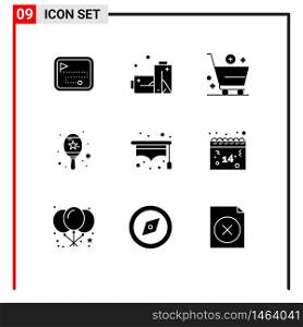 Mobile Interface Solid Glyph Set of 9 Pictograms of student, hat, buy, music, instrument Editable Vector Design Elements