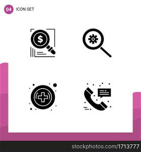 Mobile Interface Solid Glyph Set of Pictograms of search, medical, business, options, call Editable Vector Design Elements
