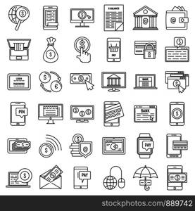 Mobile internet banking icons set. Outline set of mobile internet banking vector icons for web design isolated on white background. Mobile internet banking icons set, outline style