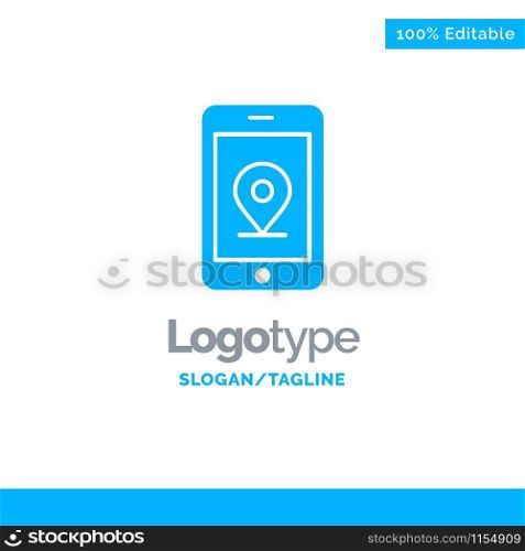 Mobile, Internet, Location Blue Solid Logo Template. Place for Tagline