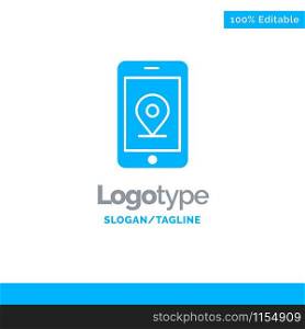 Mobile, Internet, Location Blue Solid Logo Template. Place for Tagline