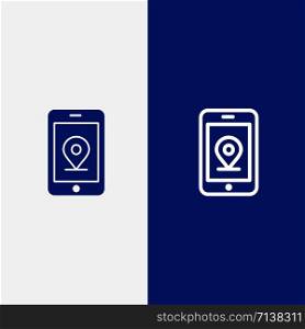 Mobile, Internet, Location Line and Glyph Solid icon Blue banner Line and Glyph Solid icon Blue banner