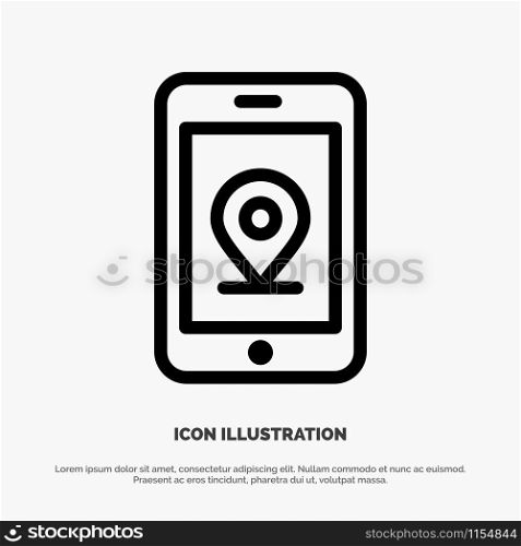 Mobile, Internet, Location Line Icon Vector