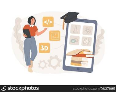 Mobile learning isolated concept vector illustration. M-learning application, portable device, educational trend, assignment, individual plan, group lesson, immediate feedback vector concept.. Mobile learning isolated concept vector illustration.