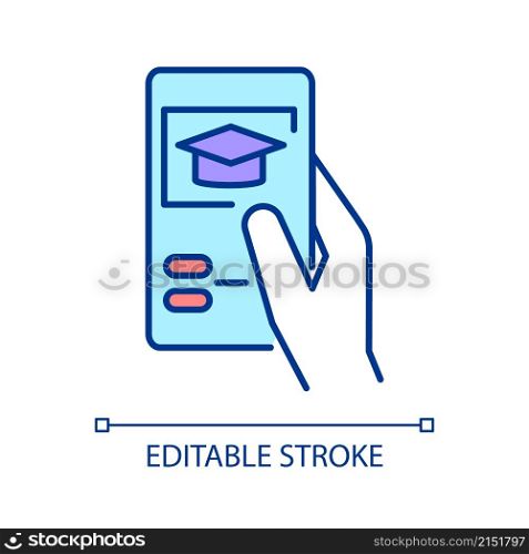 Mobile learning RGB color icon. Remote smartphone access. Portable devices. Electronic learning. Isolated vector illustration. Simple filled line drawing. Editable stroke. Arial font used. Mobile learning RGB color icon