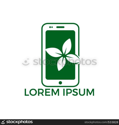 Mobile leaves logo design. Eco green mobile web vector logo Icon.
