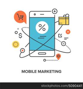 mobile marketing concept. Vector illustration of mobile marketing flat line design concept.