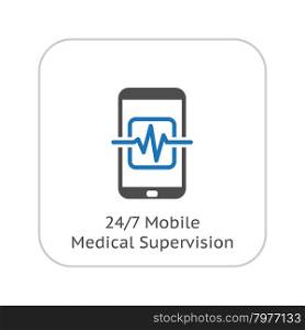 Mobile Medical Supervision Icon. Flat Design. Isolated Illustration.. Mobile Medical Supervision Icon. Flat Design.