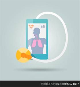 Mobile medicine concept with smartphone and stethoscope flat vector illustration