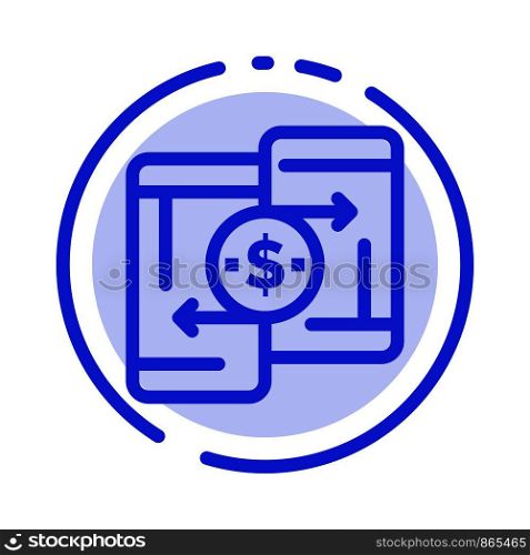 Mobile, Money, Payment, PeerToPeer, Phone Blue Dotted Line Line Icon