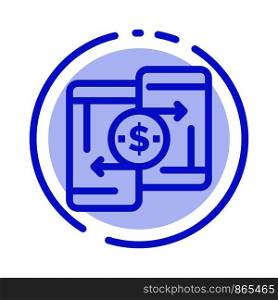 Mobile, Money, Payment, PeerToPeer, Phone Blue Dotted Line Line Icon