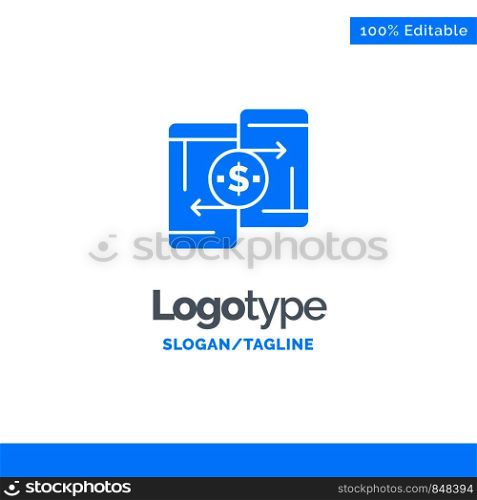 Mobile, Money, Payment, PeerToPeer, Phone Blue Solid Logo Template. Place for Tagline