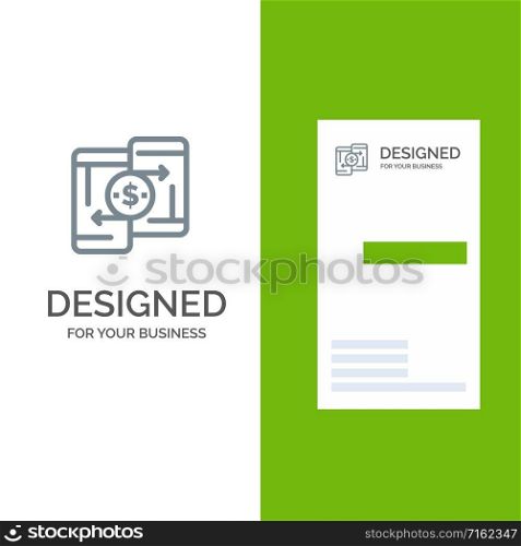 Mobile, Money, Payment, PeerToPeer, Phone Grey Logo Design and Business Card Template