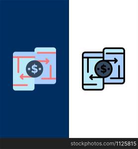 Mobile, Money, Payment, PeerToPeer, Phone Icons. Flat and Line Filled Icon Set Vector Blue Background