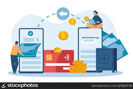 Mobile money transactions concept, internet banking service. Vector payment electronic app, buy online and smart connection illustration. Mobile money transactions concept, internet banking service