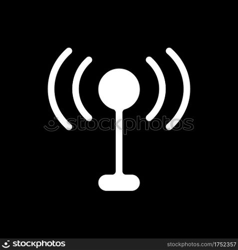 Mobile networks app dark mode glyph icon. Antennas. Cell towers. Wireless internet connection. Smartphone UI button. White silhouette symbol on black space. Vector isolated illustration. Mobile networks app dark mode glyph icon