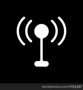 Mobile networks app dark mode glyph icon. Antennas. Cell towers. Wireless internet connection. Smartphone UI button. White silhouette symbol on black space. Vector isolated illustration. Mobile networks app dark mode glyph icon