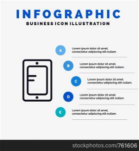 Mobile, Online, Study, School Line icon with 5 steps presentation infographics Background