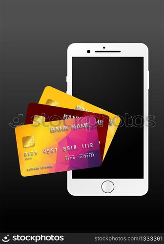 Mobile payment concept, Smartphone with processing of mobile payments from credit card. Vector illustration