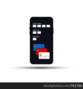 Mobile Payment. Using a mobile phone to bank and shop online. Vector stock illustration.