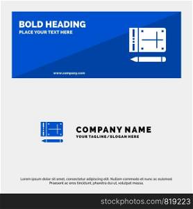 Mobile, Pencil, Online, Education SOlid Icon Website Banner and Business Logo Template