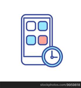 Mobile phone app block timer RGB color icon. Digital detox from smartphone. Wait to use cellphone application. Social media dependence. Device screen. Phone free time. Isolated vector illustration. Mobile phone app block timer RGB color icon