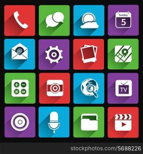 Mobile phone applications flat icons set of gallery weather movies isolated vector illustration