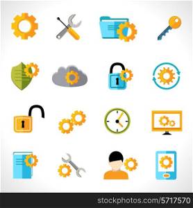 Mobile phone computer account settings flat icons set isolated vector illustration