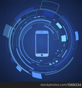 Mobile phone Digital technology icon vector illustration. internet of things template background. Abstract cyberspace network ecosystem innovation design. Iot, smart home connection, house control by smartphone