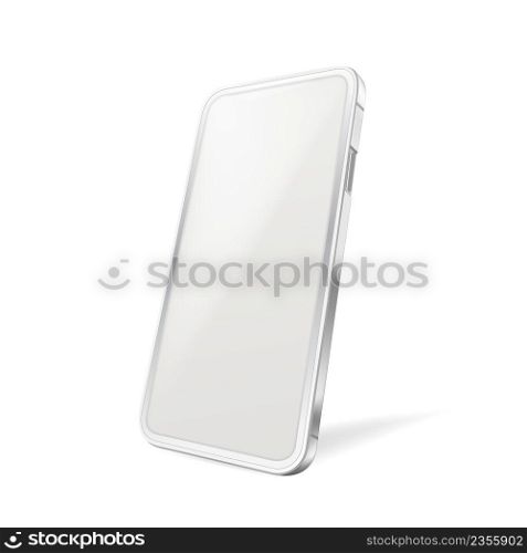 Mobile Phone Electronic Technology Device Vector. Cell Phone Gadget Blank Display With Touchscreen System For Call And Chatting, Play Video Game And Listen Music. Template Realistic 3d Illustration. Mobile Phone Electronic Technology Device Vector