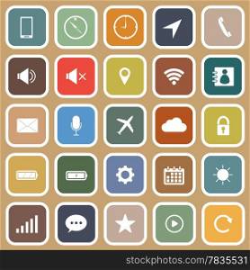 Mobile phone flat icons on brown background, stock vector