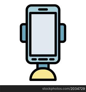 Mobile phone holder icon. Outline mobile phone holder vector icon color flat isolated. Mobile phone holder icon color outline vector