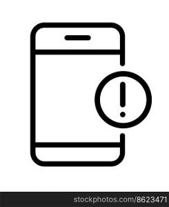 Mobile phone icon with exclamation mark vector sign in line art style on white background. Smartphone logo and alert, error, alarm, danger symbol.. Mobile phone icon with exclamation mark vector sign in line art style on white background. Smartphone logo and alert, error, alarm, danger symbol