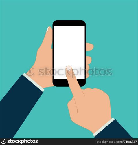 mobile phone in hand finger touch vector illustration