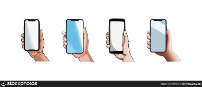Mobile phone in hand. Hand holding smartphone. Vector illustration design.