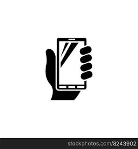 Mobile Phone in Hand, Palm Holding Smartphone. Flat Vector Icon illustration. Simple black symbol on white background. Mobile Smart Phone in Hand sign design template for web and mobile UI element. Mobile Phone in Hand, Palm Holding Smartphone. Flat Vector Icon illustration. Simple black symbol on white background. Mobile Smart Phone in Hand sign design template for web and mobile UI element.