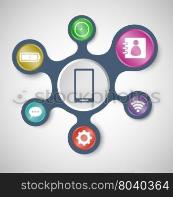 Mobile phone infographic templates with connected metaballs, stock vector