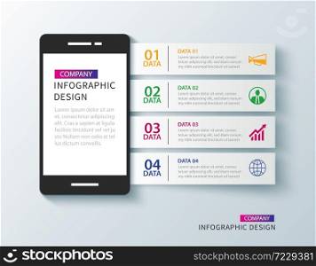Mobile phone infographic with 4 data template background.