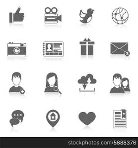 Mobile phone interface social media applications black icons set isolated vector illustration