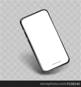 Mobile phone mock up side view on transparent background. Smartphone screen view. Mobile phone template.. Mobile phone mock up side view on transparent background.