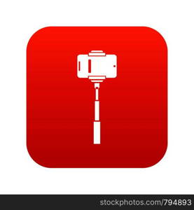 Mobile phone on a selfie stick icon digital red for any design isolated on white vector illustration. Mobile phone on a selfie stick icon digital red